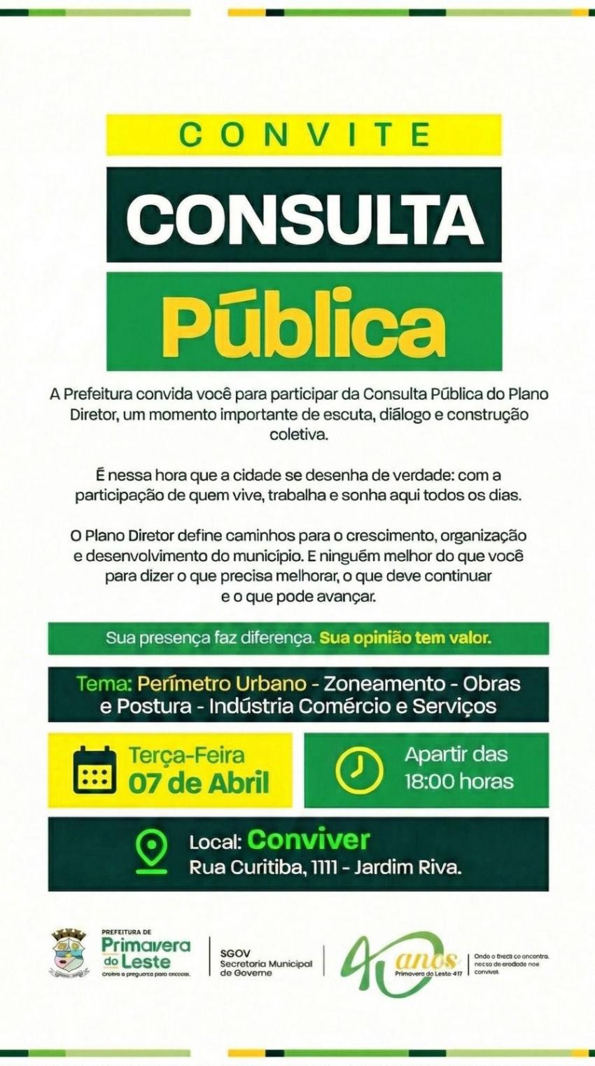 Consulta Publica Perimetro Urbano, Zoneamento, Obras e Serviços, Indústria, Comércio e Serviços 7 de abril